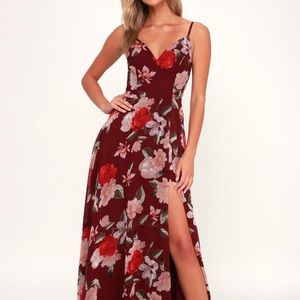 Lulu’s Intro Bloom Burgundy Maxi Dress